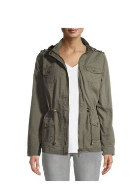 NEW LOOK Womens Size Small Olive Green Utility Pockets Hooded Parka Jacket Coat